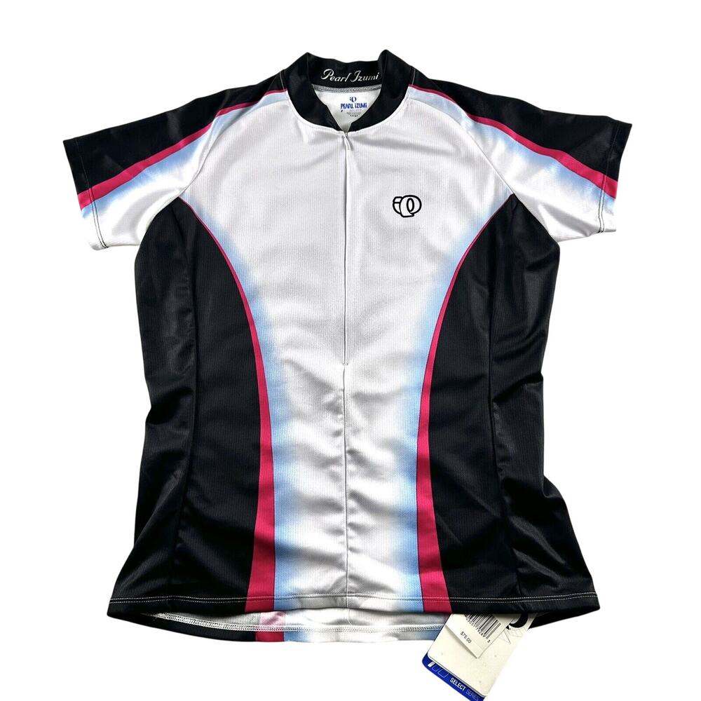 NWT Pearl Izumi Cycling Jersey‎ Womens Large White Blue Pink 1/2 Zip Pockets